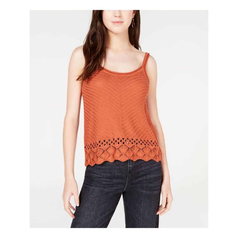 FRESHMAN FOREVER Womens Orange Pointelle-knit Scoop Neck Tank Top L